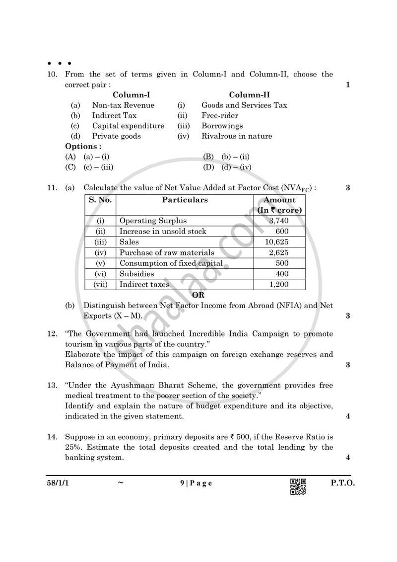 Economics 2024-2025 - CBSE 12th - Class 12 - CBSE (Central Board of Secondary Education) question paper with PDF download