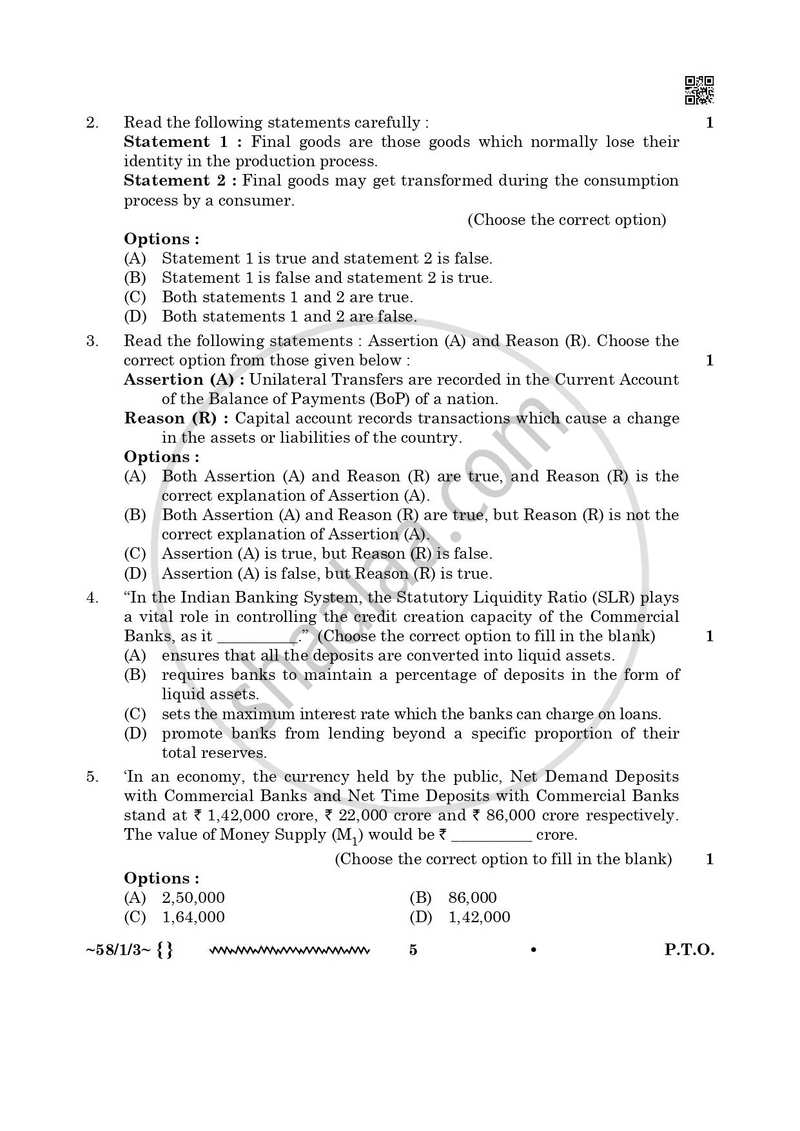 Economics 2025-2026 - CBSE 12th - Class 12 - CBSE (Central Board of Secondary Education) question paper with PDF download