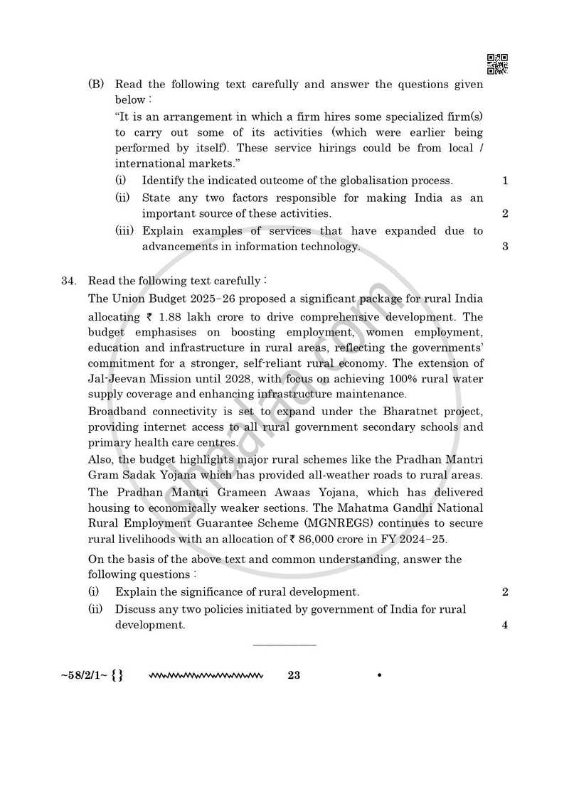 Economics 2025-2026 - CBSE 12th - Class 12 - CBSE (Central Board of Secondary Education) question paper with PDF download