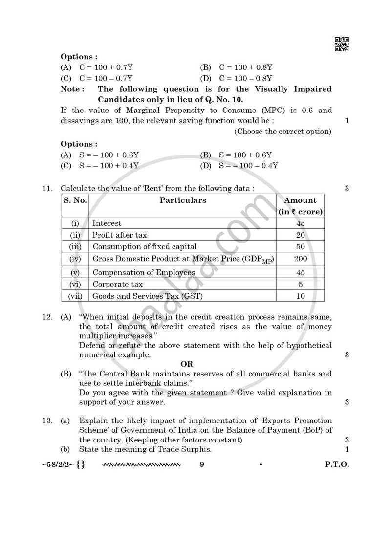 Economics 2025-2026 - CBSE 12th - Class 12 - CBSE (Central Board of Secondary Education) question paper with PDF download
