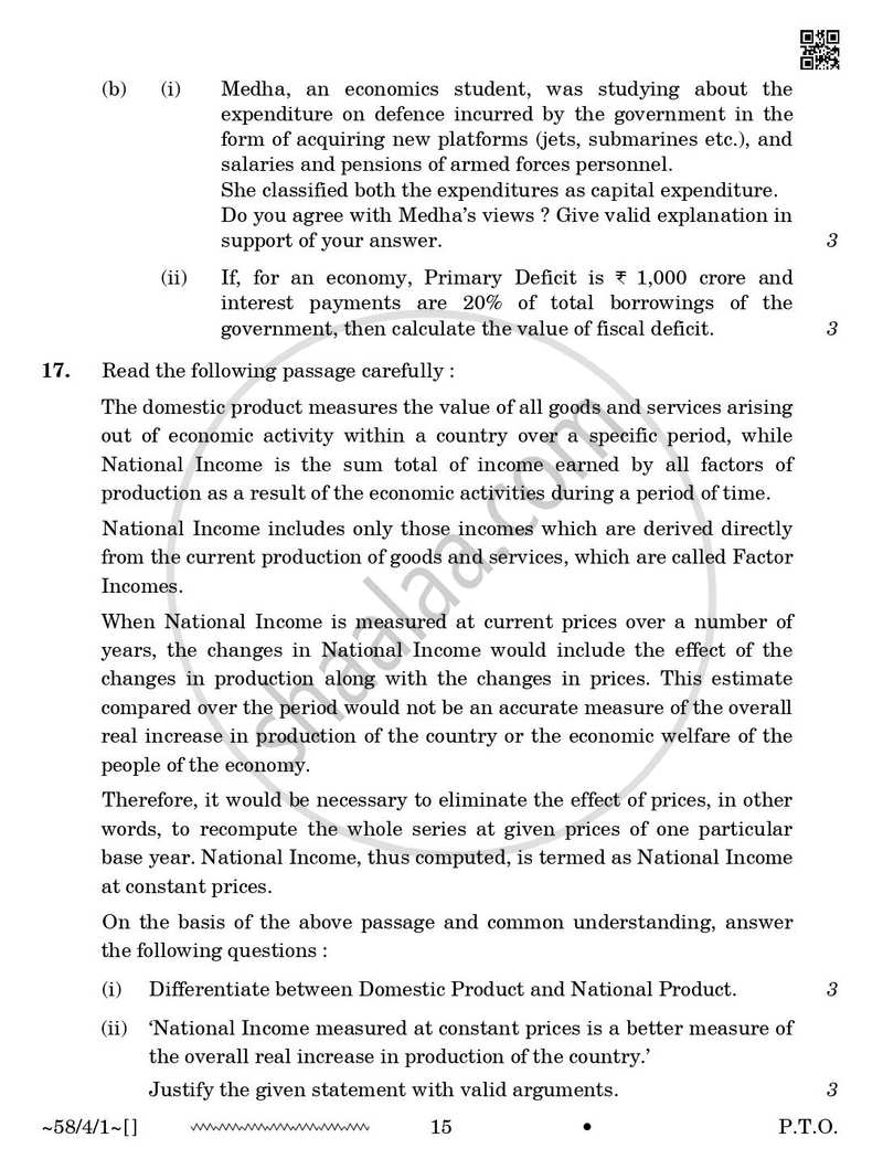 Economics 2025-2026 - CBSE 12th - Class 12 - CBSE (Central Board of Secondary Education) question paper with PDF download