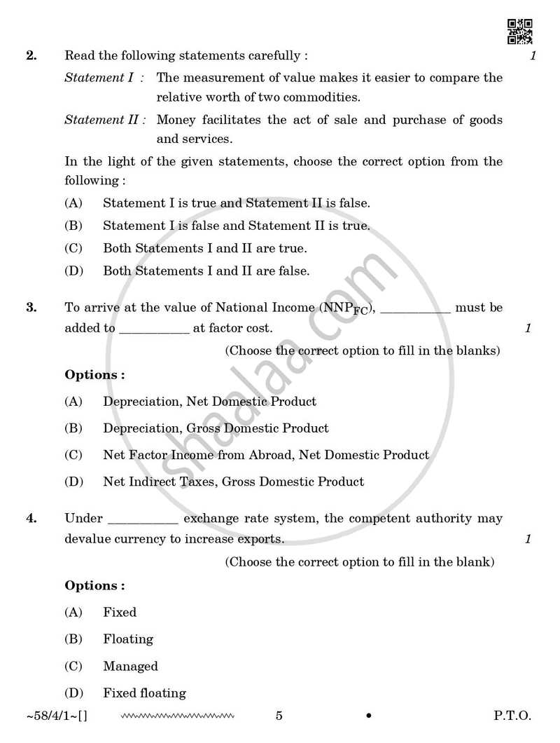 Economics 2025-2026 - CBSE 12th - Class 12 - CBSE (Central Board of Secondary Education) question paper with PDF download