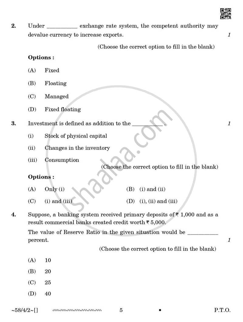 Economics 2025-2026 - CBSE 12th - Class 12 - CBSE (Central Board of Secondary Education) question paper with PDF download