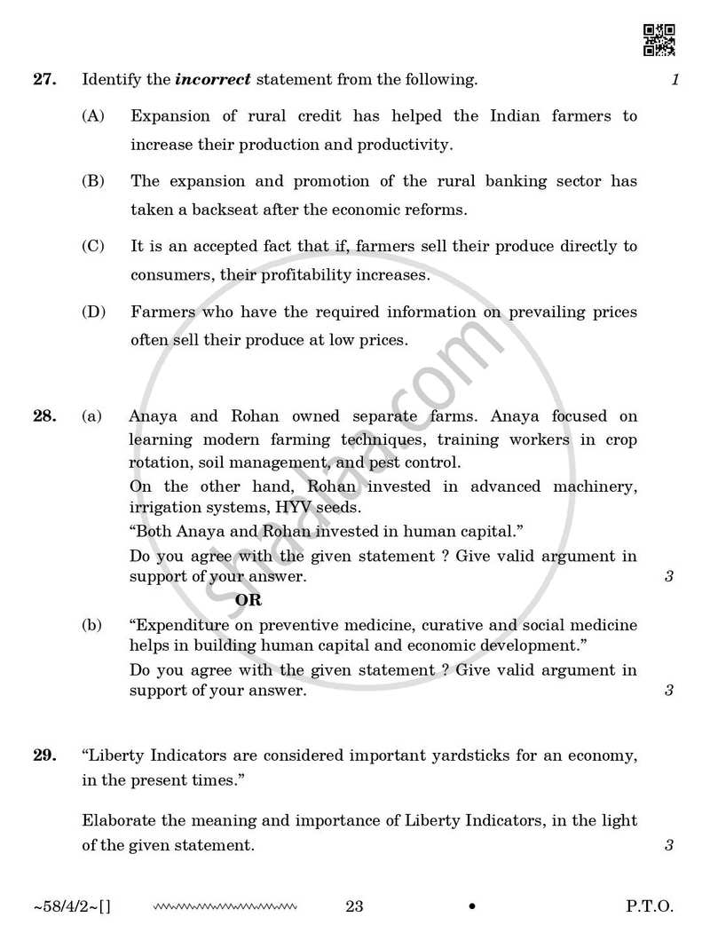 Economics 2025-2026 - CBSE 12th - Class 12 - CBSE (Central Board of Secondary Education) question paper with PDF download