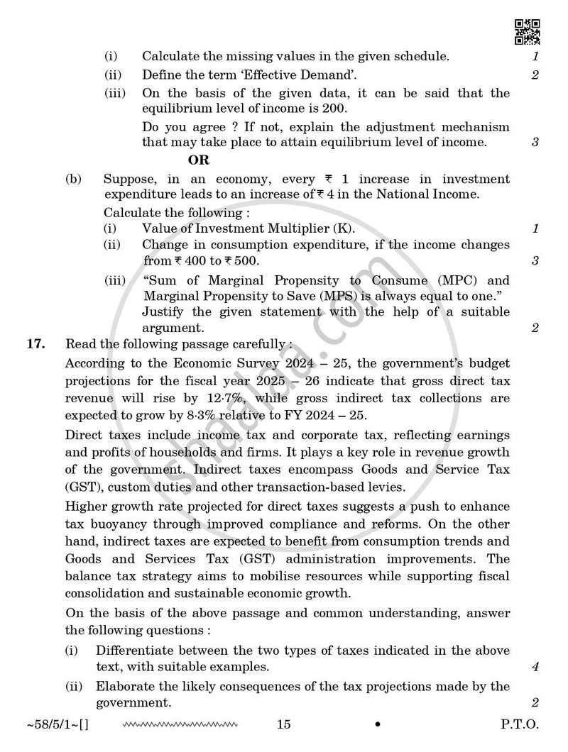 Economics 2025-2026 - CBSE 12th - Class 12 - CBSE (Central Board of Secondary Education) question paper with PDF download