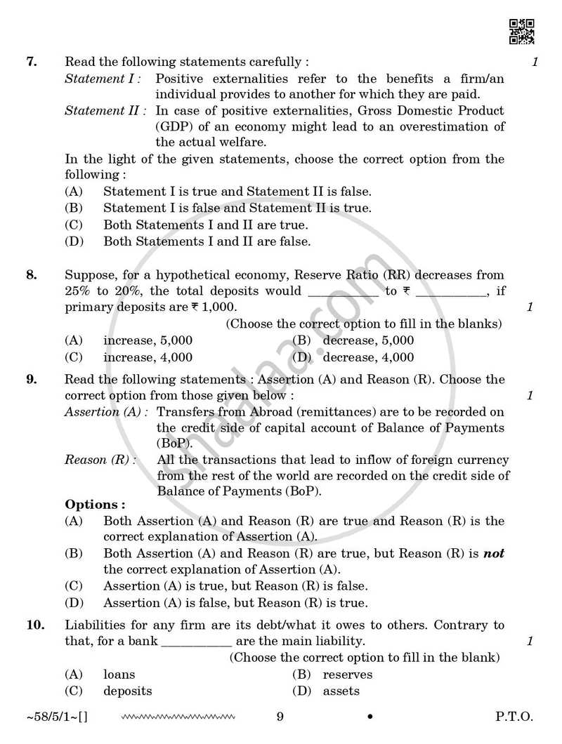Economics 2025-2026 - CBSE 12th - Class 12 - CBSE (Central Board of Secondary Education) question paper with PDF download