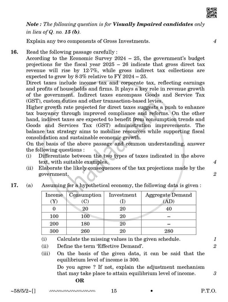 Economics 2025-2026 - CBSE 12th - Class 12 - CBSE (Central Board of Secondary Education) question paper with PDF download