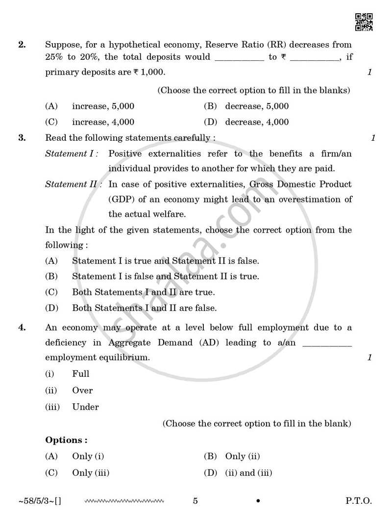 Economics 2025-2026 - CBSE 12th - Class 12 - CBSE (Central Board of Secondary Education) question paper with PDF download