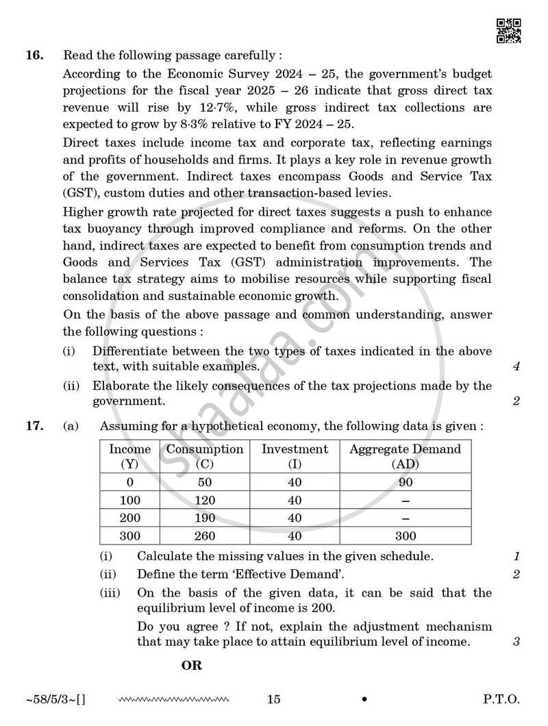 Economics 2025-2026 - CBSE 12th - Class 12 - CBSE (Central Board of Secondary Education) question paper with PDF download
