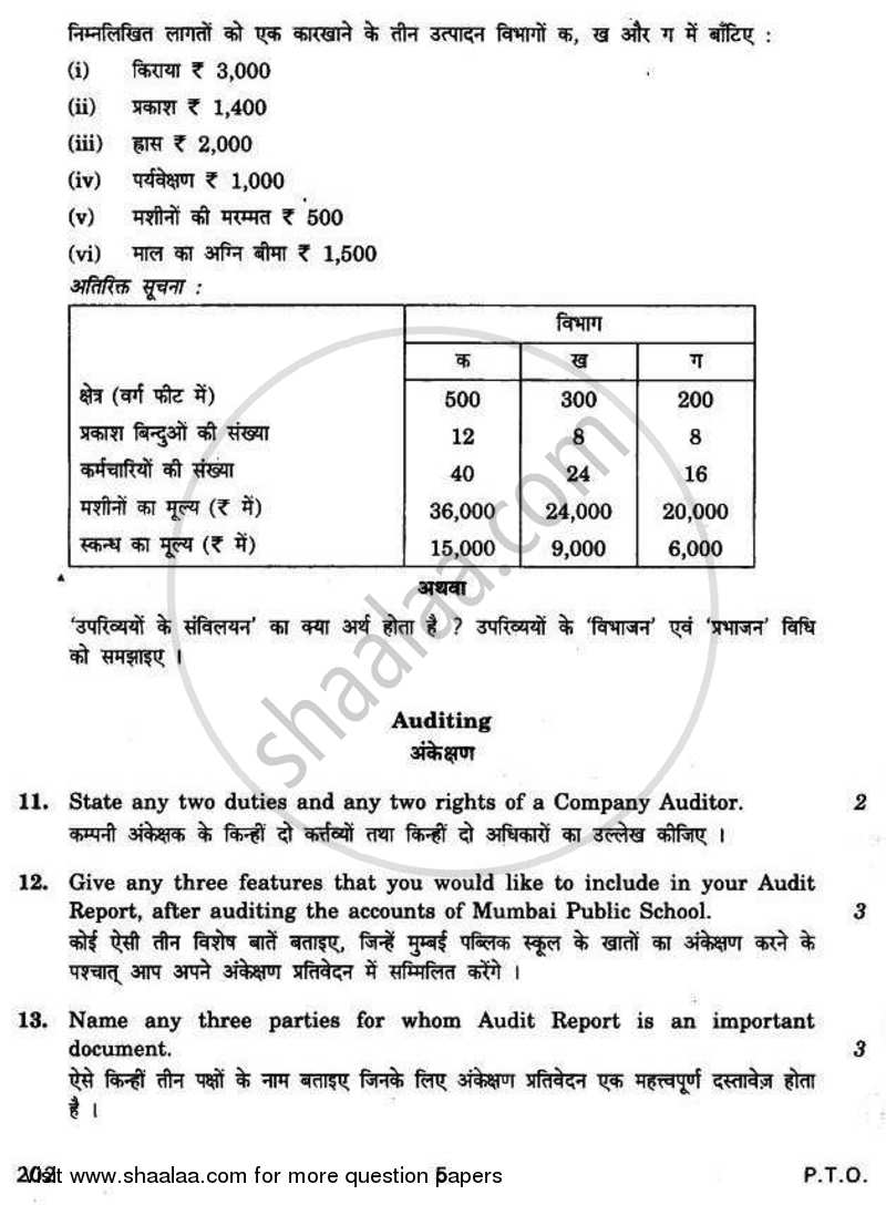 Elements of Cost Accounting and Auditing 2010-2011 - CBSE 12th - Class 12 - CBSE (Central Board of Secondary Education) question paper with PDF download
