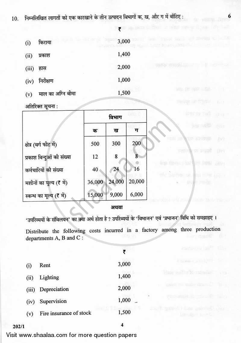 Elements of Cost Accounting and Auditing 2012-2013 - CBSE 12th - Class 12 - CBSE (Central Board of Secondary Education) question paper with PDF download