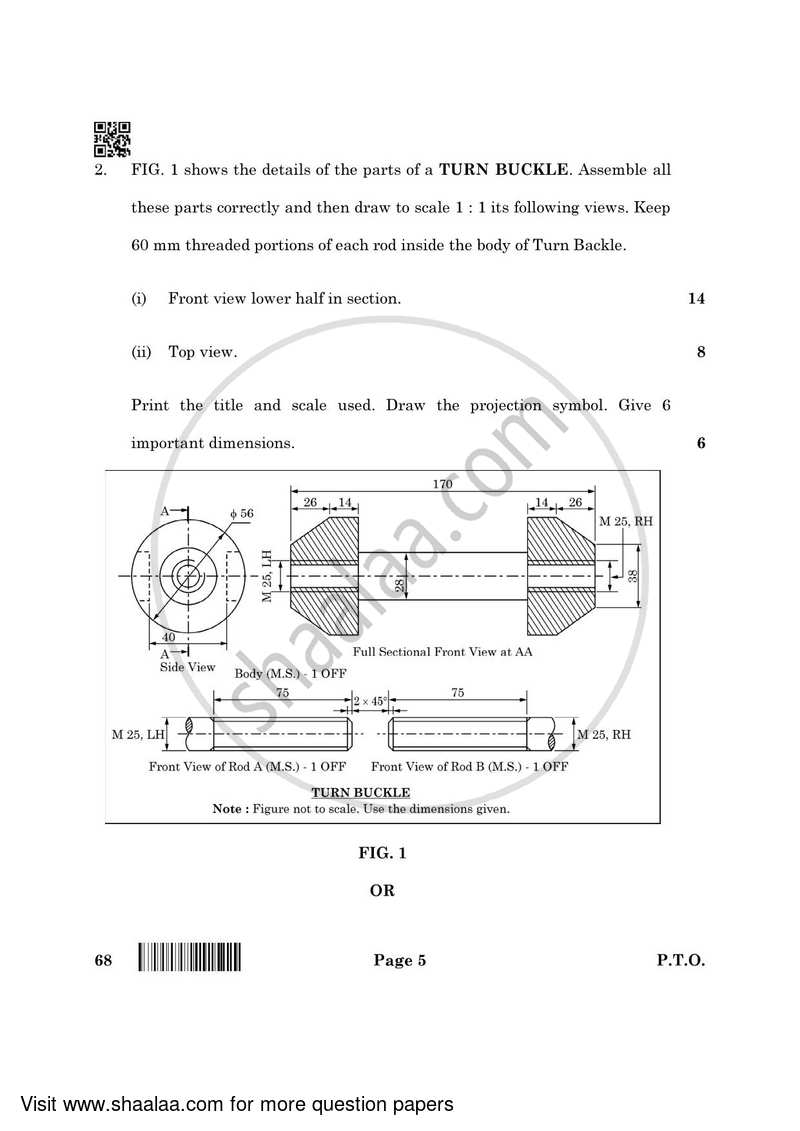 Engineering Graphics 2021-2022 - CBSE 12th - Class 12 - CBSE (Central Board of Secondary Education) question paper with PDF download