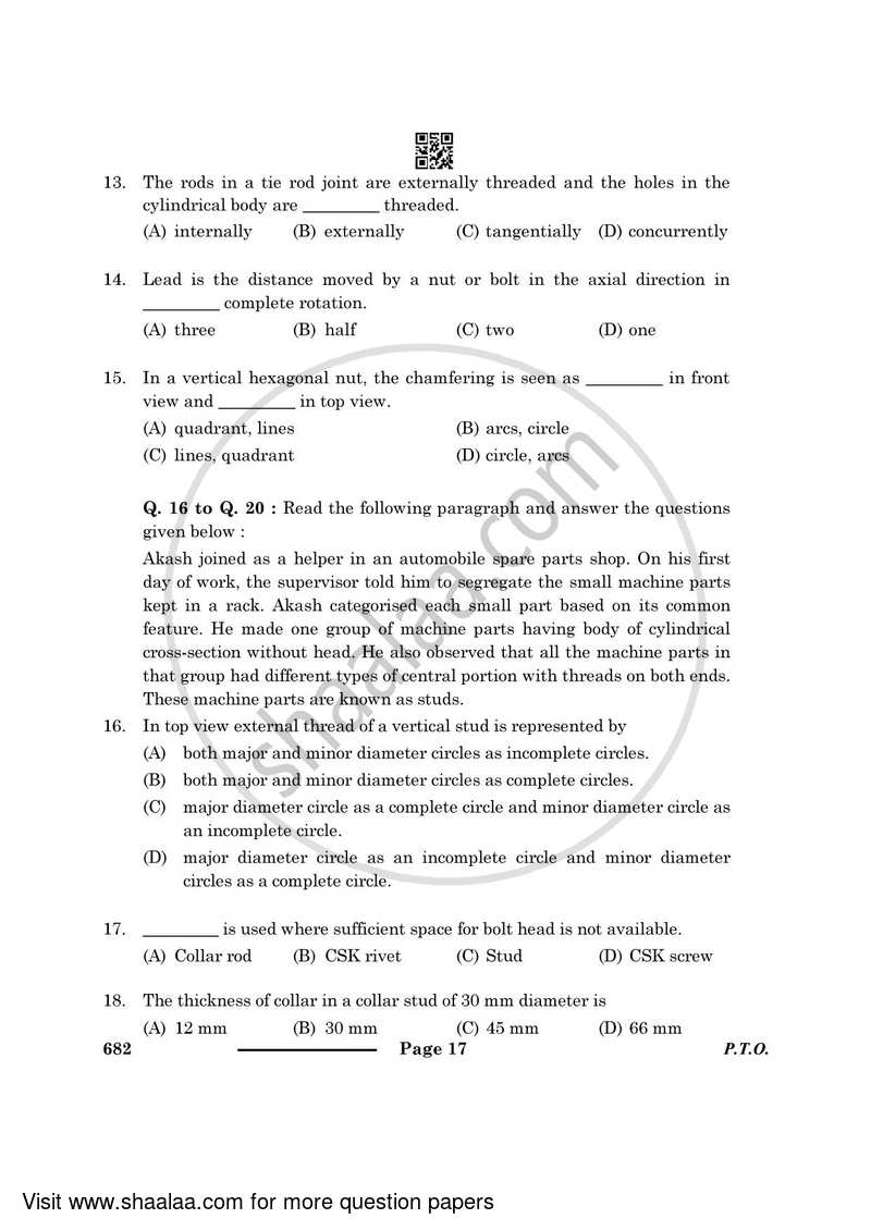 Engineering Graphics 2023-2024 - CBSE 12th - Class 12 - CBSE (Central Board of Secondary Education) question paper with PDF download