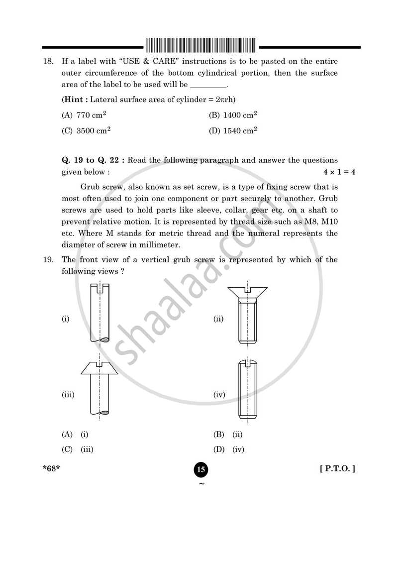 Engineering Graphics 2024-2025 - CBSE 12th - Class 12 - CBSE (Central Board of Secondary Education) question paper with PDF download