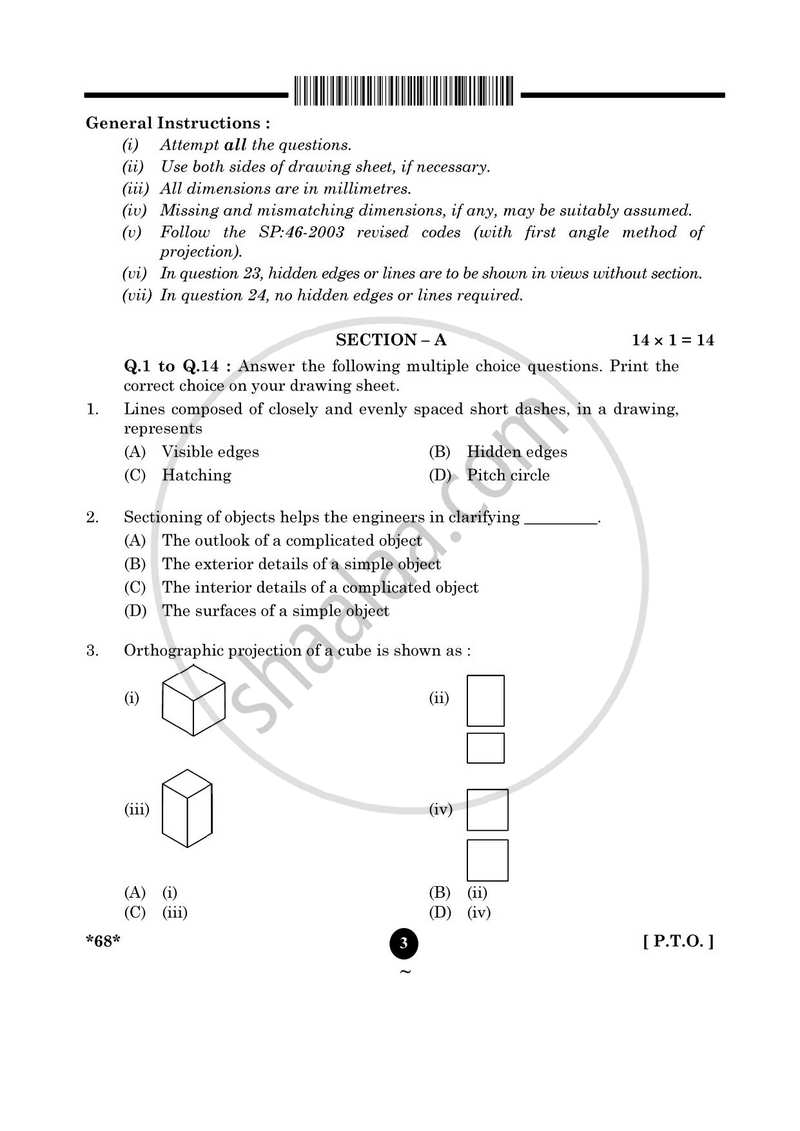 Engineering Graphics 2024-2025 - CBSE 12th - Class 12 - CBSE (Central Board of Secondary Education) question paper with PDF download