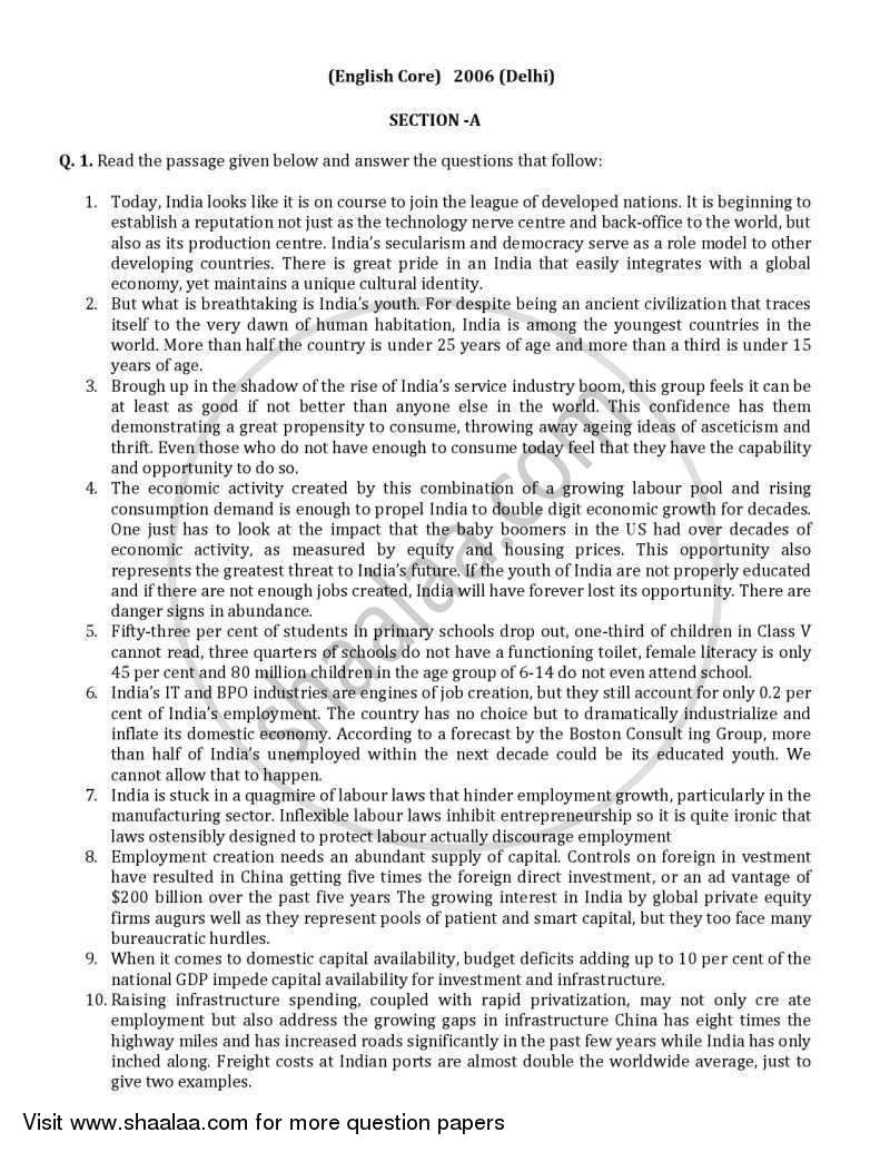 English Core 2005-2006 - CBSE 12th - Class 12 - CBSE (Central Board of Secondary Education) question paper with PDF download