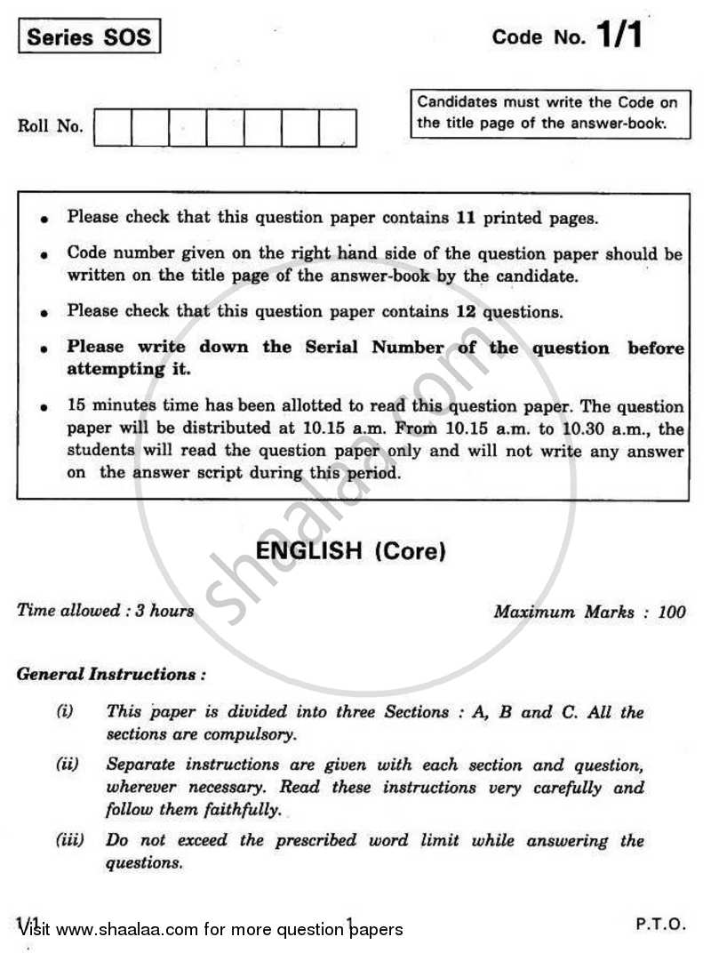 English Core 2010-2011 - CBSE 12th - Class 12 - CBSE (Central Board of Secondary Education) question paper with PDF download