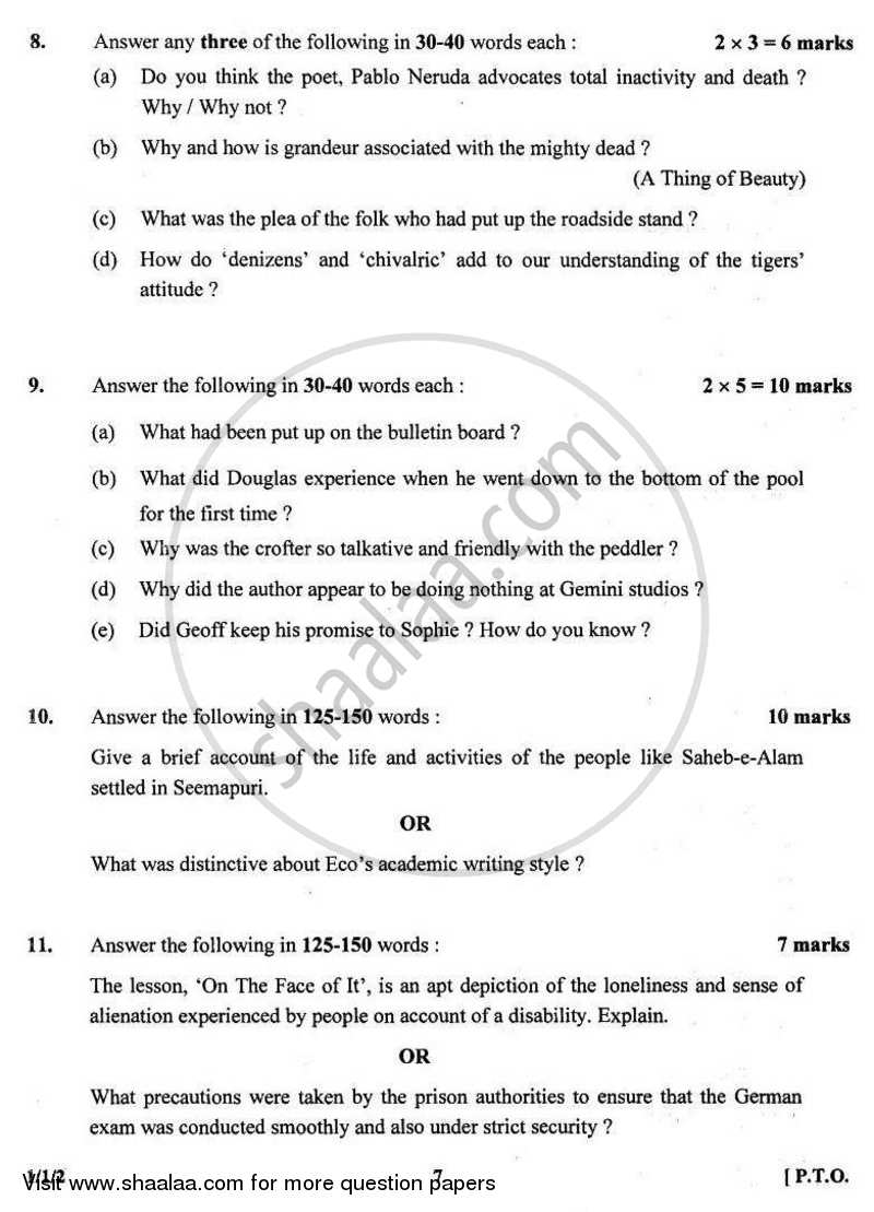 English Core 2010-2011 - CBSE 12th - Class 12 - CBSE (Central Board of Secondary Education) question paper with PDF download