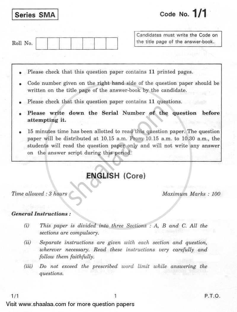 English Core 2011-2012 - CBSE 12th - Class 12 - CBSE (Central Board of Secondary Education) question paper with PDF download