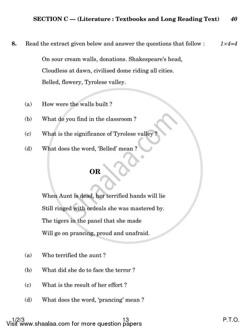 English Core 2016-2017 - CBSE 12th - Class 12 - CBSE (Central Board of Secondary Education) question paper with PDF download