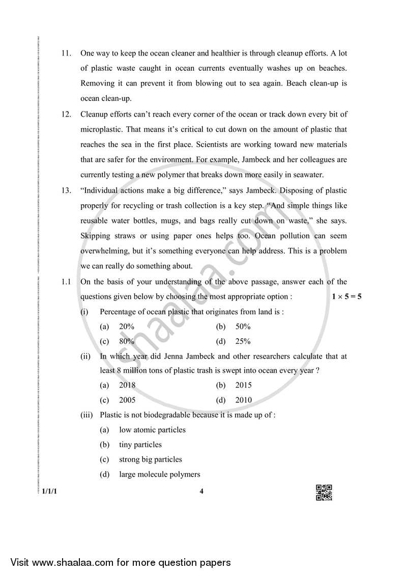 English Core 2018-2019 - CBSE 12th - Class 12 - CBSE (Central Board of Secondary Education) question paper with PDF download