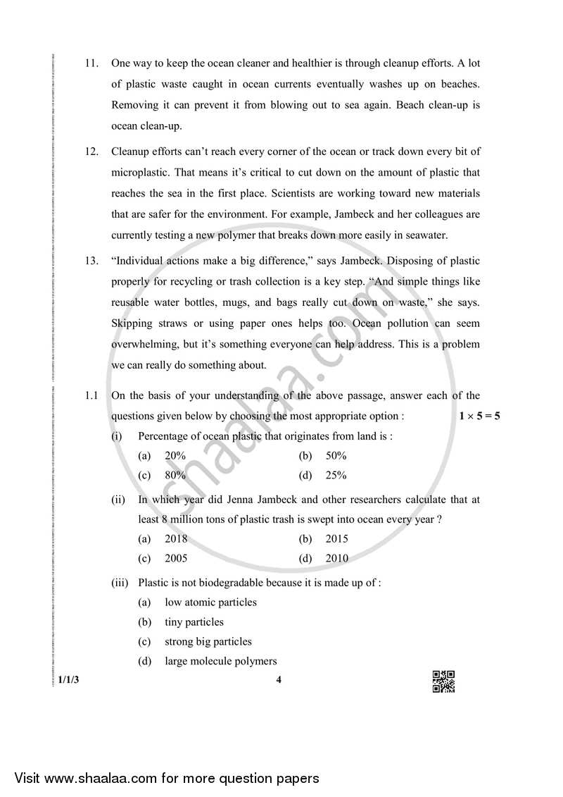 English Core 2018-2019 - CBSE 12th - Class 12 - CBSE (Central Board of Secondary Education) question paper with PDF download