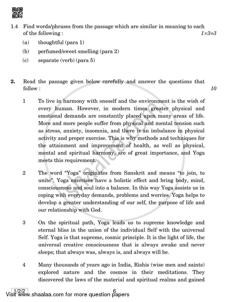 English Core 2018-2019 - CBSE 12th - Class 12 - CBSE (Central Board of Secondary Education) question paper with PDF download