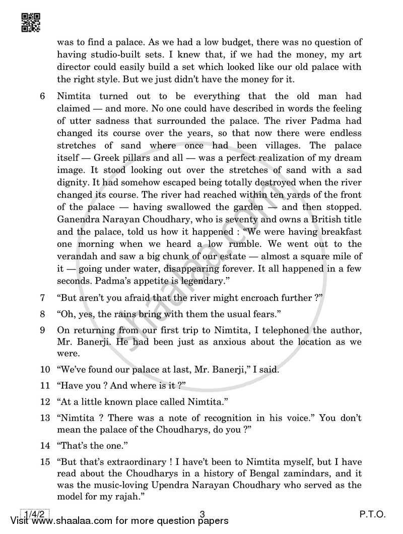 English Core 2018-2019 - CBSE 12th - Class 12 - CBSE (Central Board of Secondary Education) question paper with PDF download