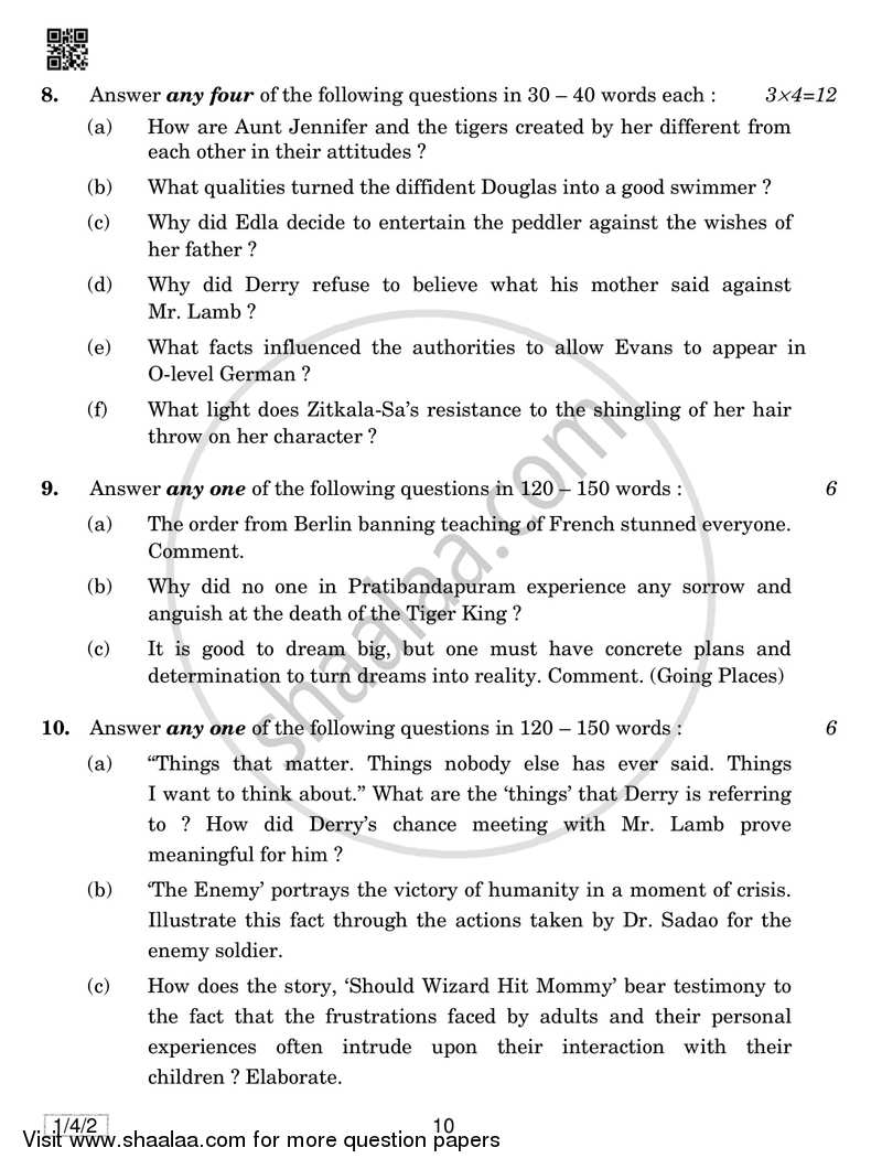 English Core 2018-2019 - CBSE 12th - Class 12 - CBSE (Central Board of Secondary Education) question paper with PDF download