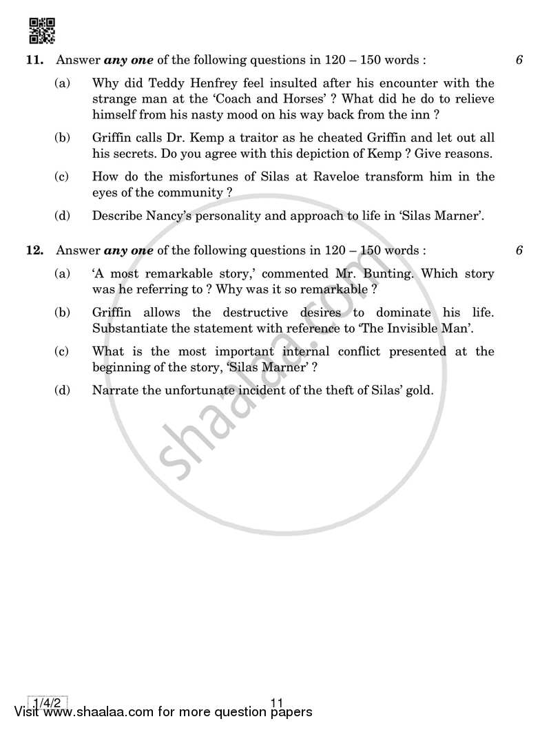 English Core 2018-2019 - CBSE 12th - Class 12 - CBSE (Central Board of Secondary Education) question paper with PDF download