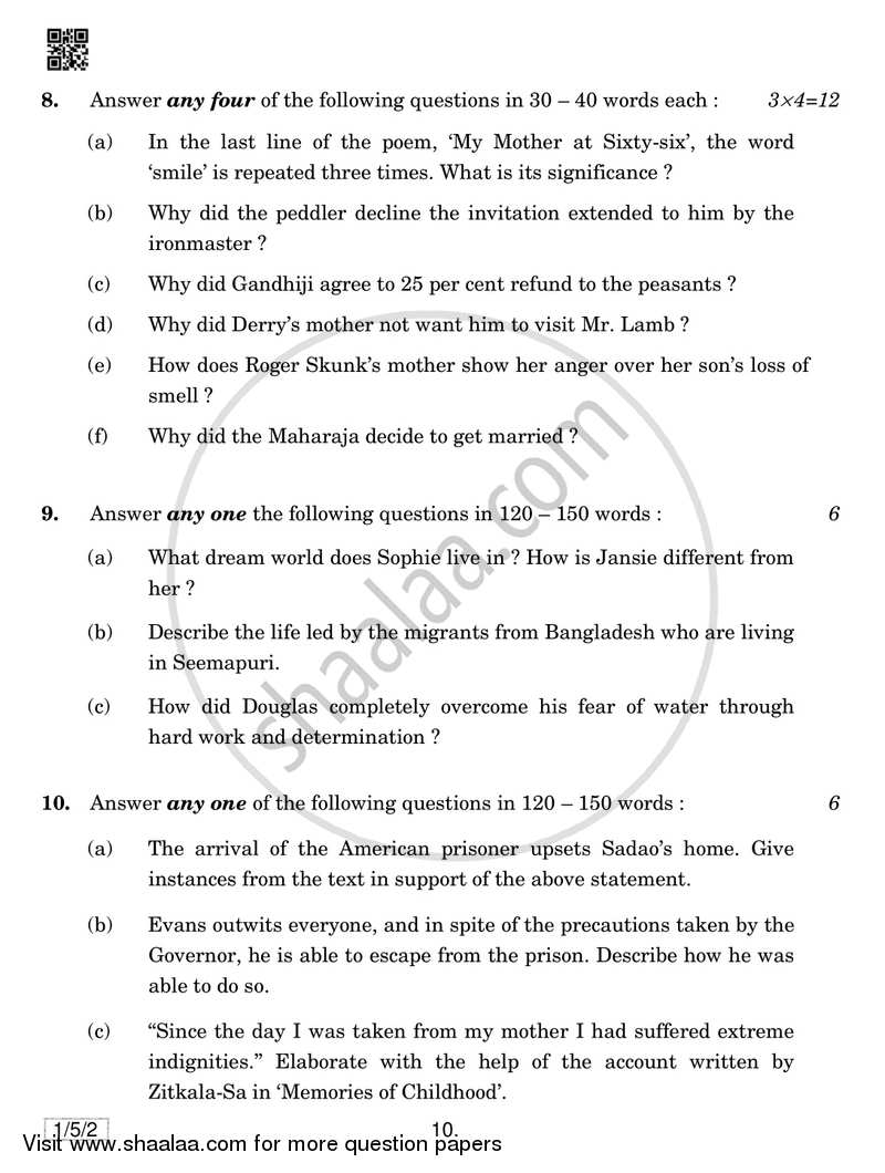 English Core 2018-2019 - CBSE 12th - Class 12 - CBSE (Central Board of Secondary Education) question paper with PDF download