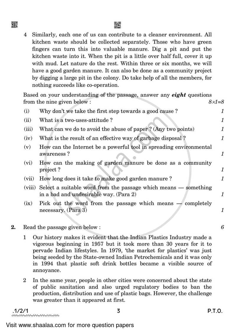 English Core 2021-2022 - CBSE 12th - Class 12 - CBSE (Central Board of Secondary Education) question paper with PDF download