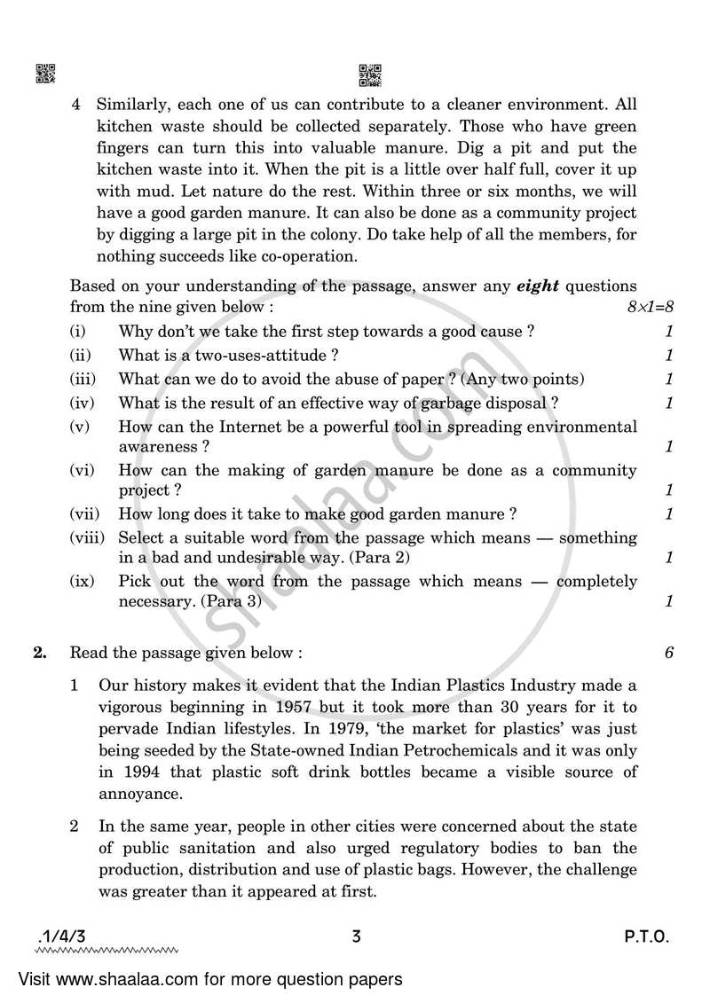 English Core 2021-2022 - CBSE 12th - Class 12 - CBSE (Central Board of Secondary Education) question paper with PDF download