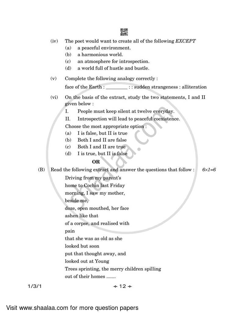 English Core 2022-2023 - CBSE 12th - Class 12 - CBSE (Central Board of Secondary Education) question paper with PDF download