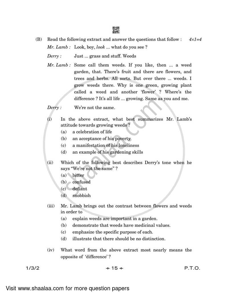 English Core 2022-2023 - CBSE 12th - Class 12 - CBSE (Central Board of Secondary Education) question paper with PDF download