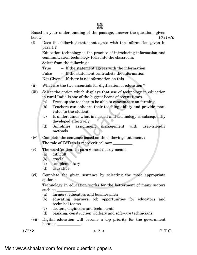 English Core 2022-2023 - CBSE 12th - Class 12 - CBSE (Central Board of Secondary Education) question paper with PDF download