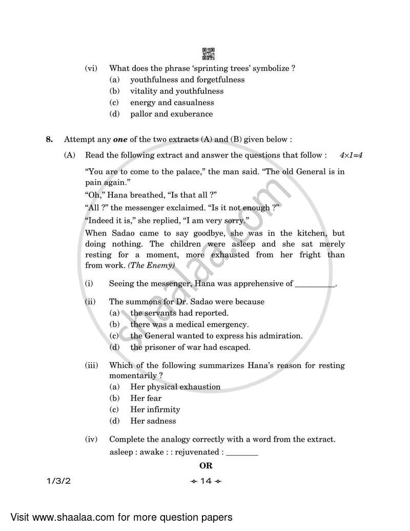 English Core 2022-2023 - CBSE 12th - Class 12 - CBSE (Central Board of Secondary Education) question paper with PDF download