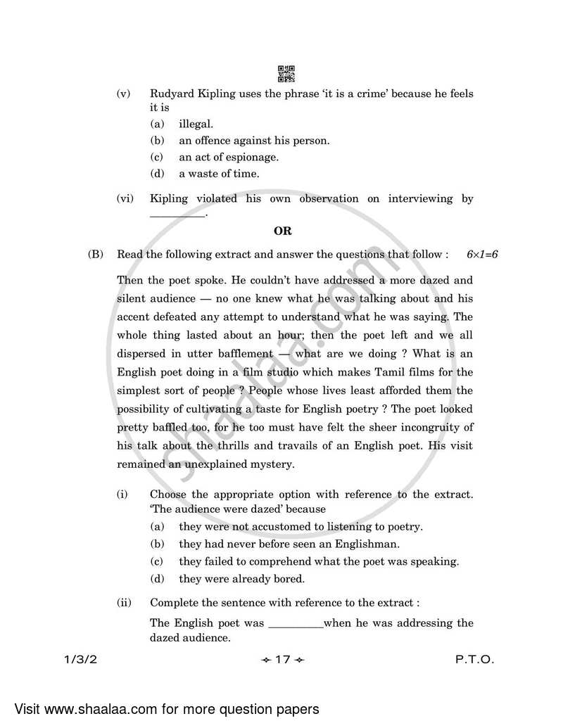 English Core 2022-2023 - CBSE 12th - Class 12 - CBSE (Central Board of Secondary Education) question paper with PDF download