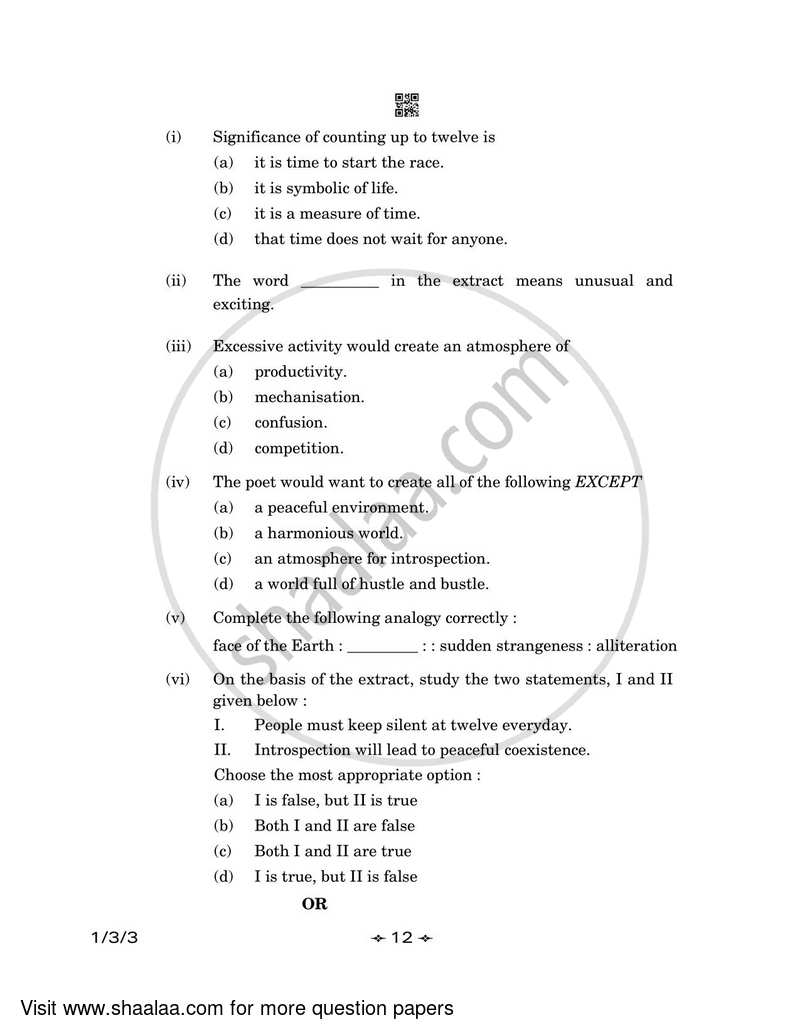 English Core 2022-2023 - CBSE 12th - Class 12 - CBSE (Central Board of Secondary Education) question paper with PDF download