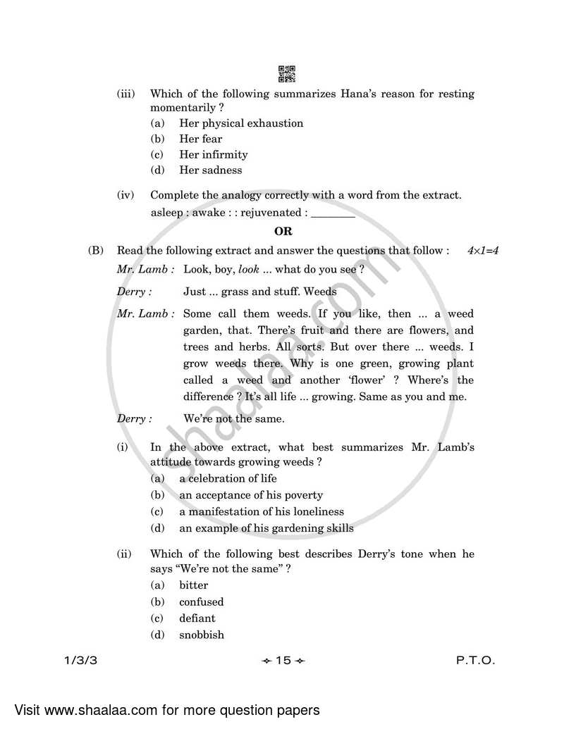 English Core 2022-2023 - CBSE 12th - Class 12 - CBSE (Central Board of Secondary Education) question paper with PDF download