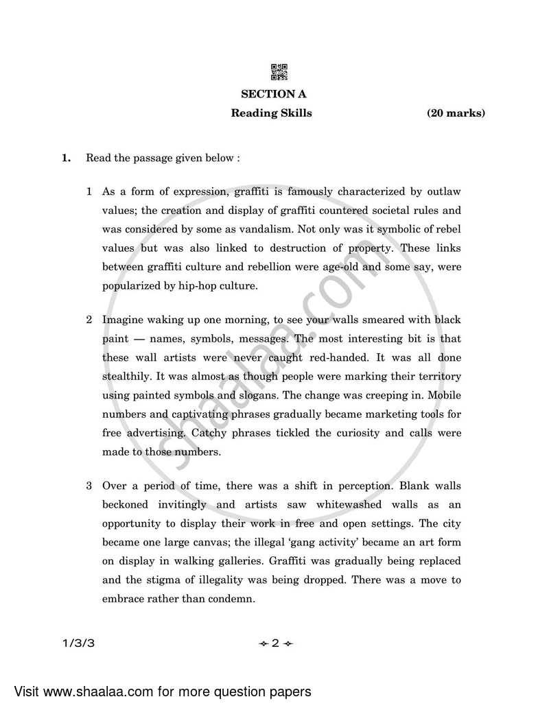 English Core 2022-2023 - CBSE 12th - Class 12 - CBSE (Central Board of Secondary Education) question paper with PDF download