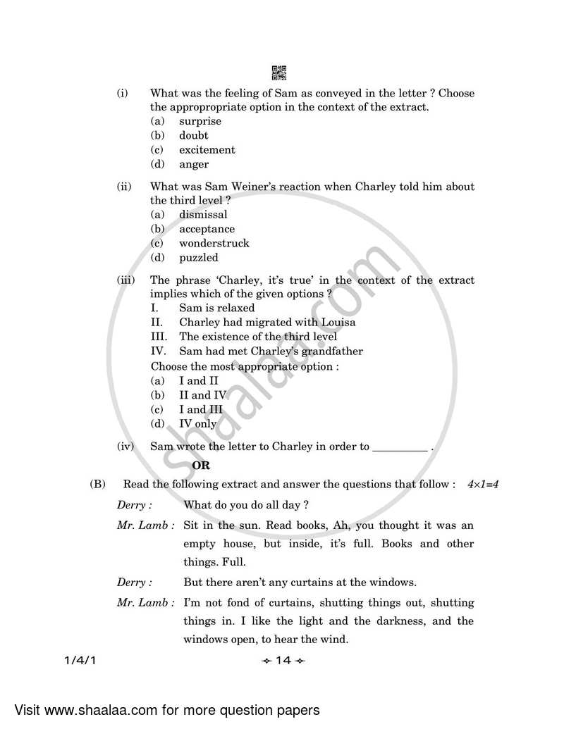 English Core 2022-2023 - CBSE 12th - Class 12 - CBSE (Central Board of Secondary Education) question paper with PDF download