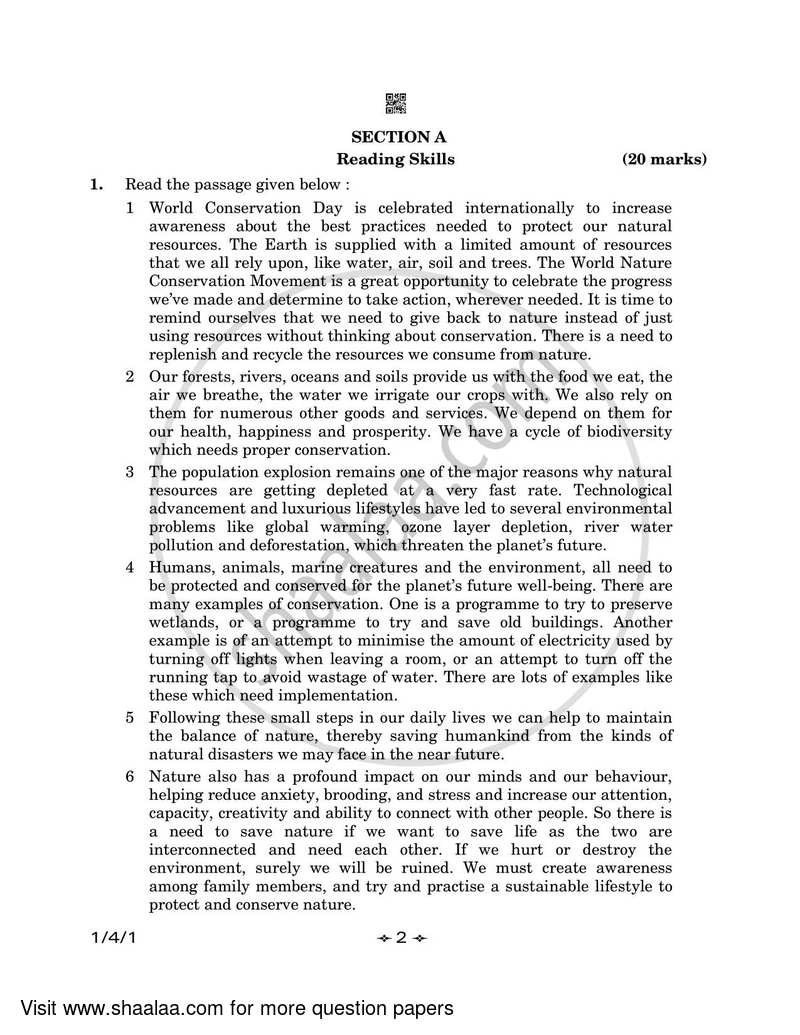 English Core 2022-2023 - CBSE 12th - Class 12 - CBSE (Central Board of Secondary Education) question paper with PDF download