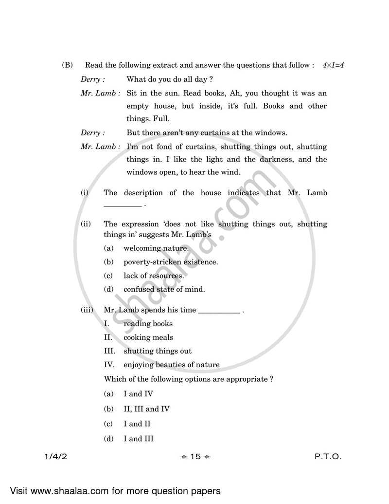 English Core 2022-2023 - CBSE 12th - Class 12 - CBSE (Central Board of Secondary Education) question paper with PDF download
