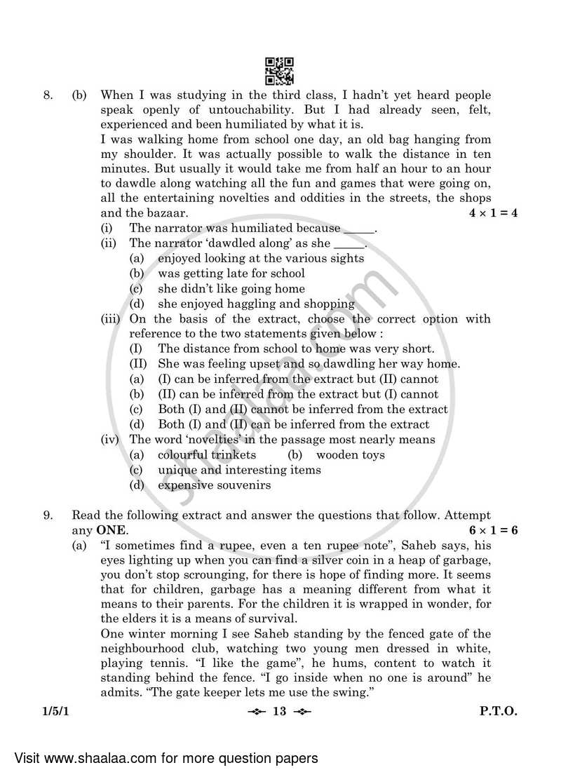 English Core 2022-2023 - CBSE 12th - Class 12 - CBSE (Central Board of Secondary Education) question paper with PDF download
