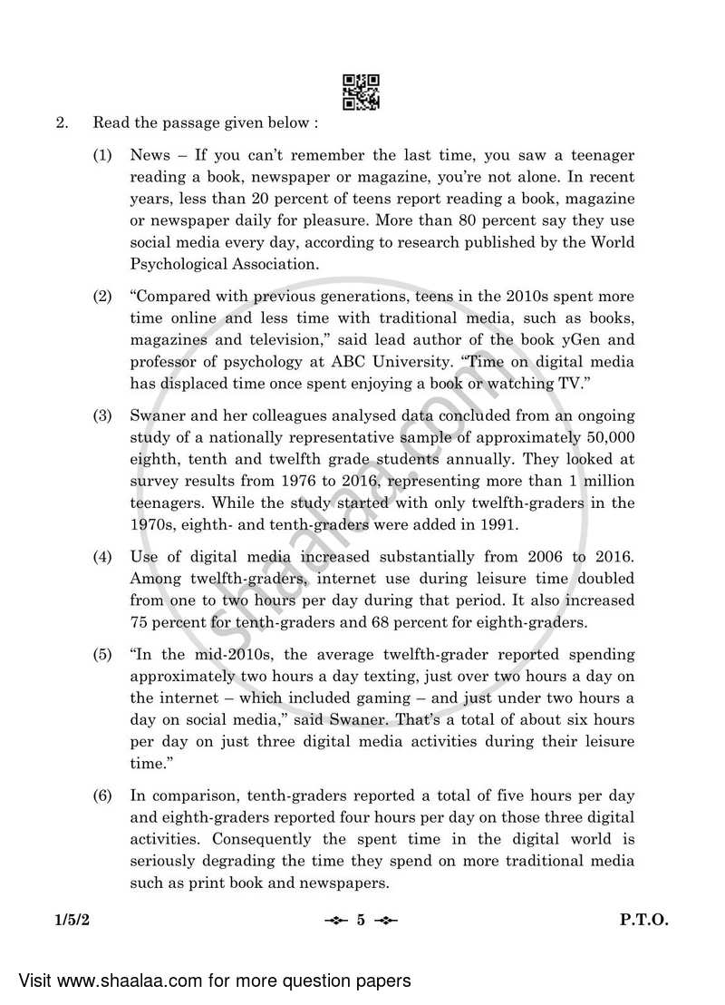 English Core 2022-2023 - CBSE 12th - Class 12 - CBSE (Central Board of Secondary Education) question paper with PDF download