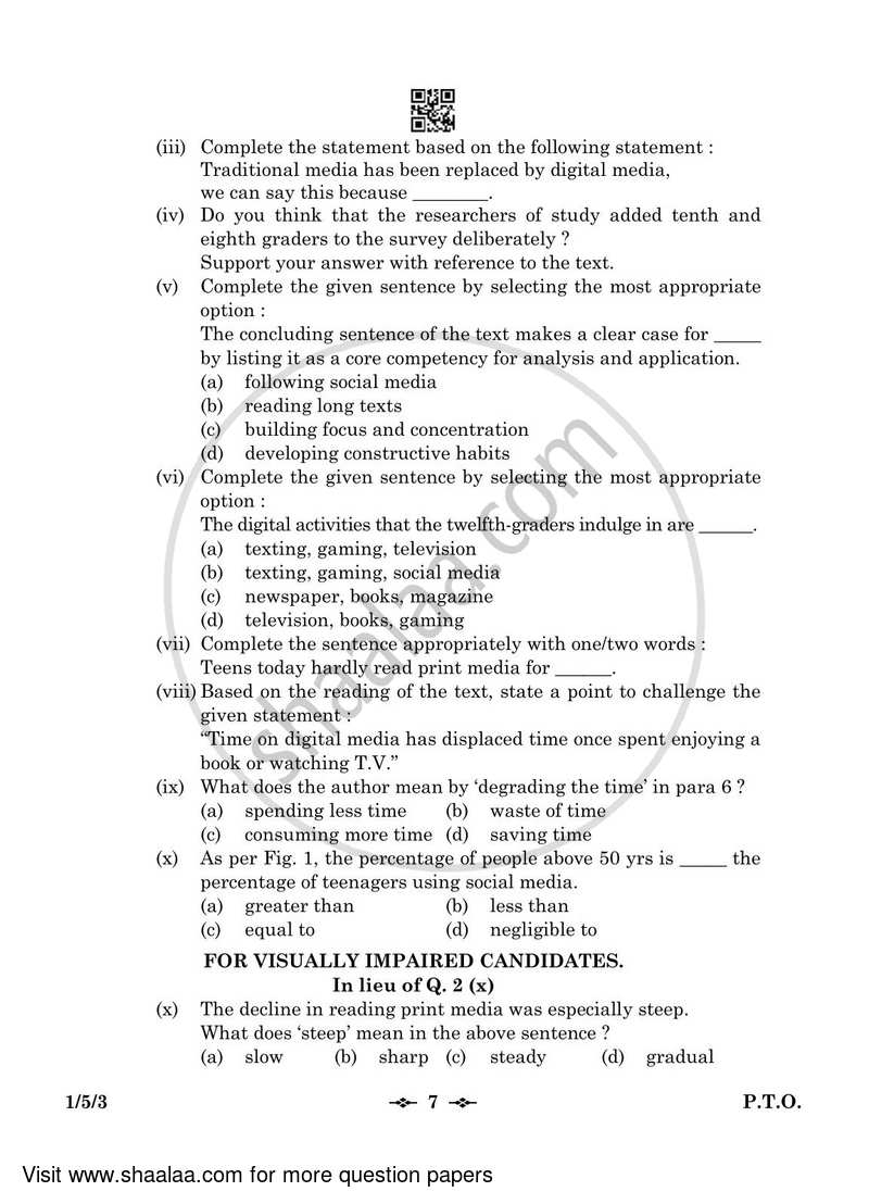 English Core 2022-2023 - CBSE 12th - Class 12 - CBSE (Central Board of Secondary Education) question paper with PDF download