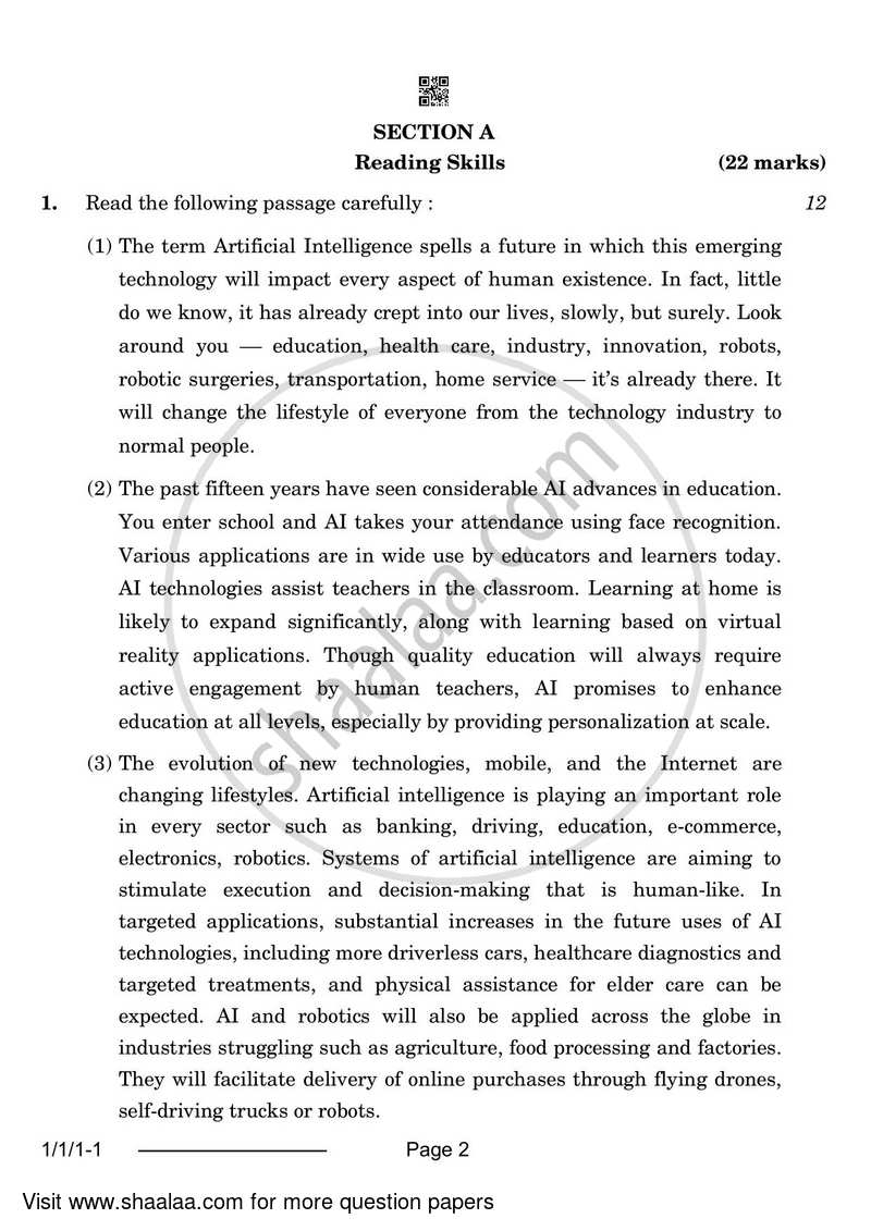 English Core 2023-2024 - CBSE 12th - Class 12 - CBSE (Central Board of Secondary Education) question paper with PDF download