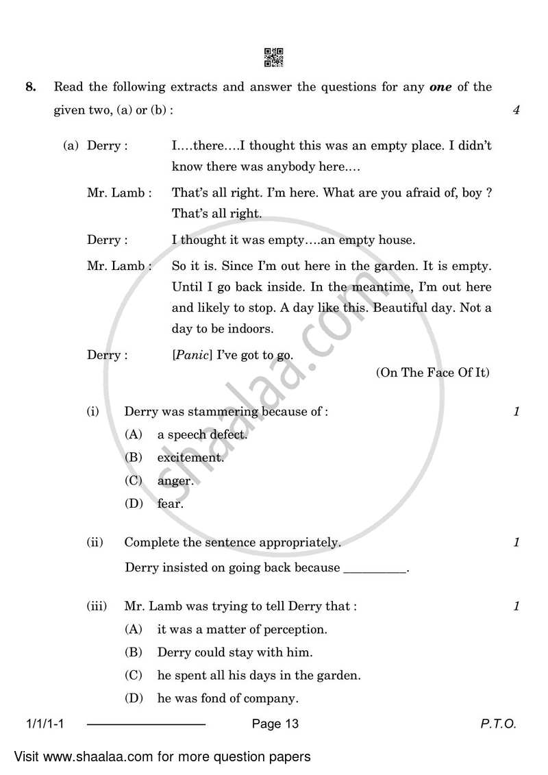English Core 2023-2024 - CBSE 12th - Class 12 - CBSE (Central Board of Secondary Education) question paper with PDF download
