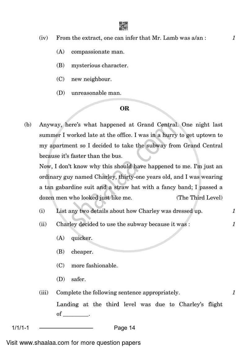 English Core 2023-2024 - CBSE 12th - Class 12 - CBSE (Central Board of Secondary Education) question paper with PDF download